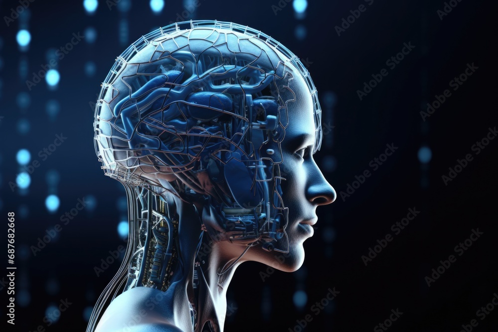 Close up of a person's head with wires attached. Can be used for medical or scientific concepts Close up of a person's head with wires attached. Can be used for medical or scientific concepts