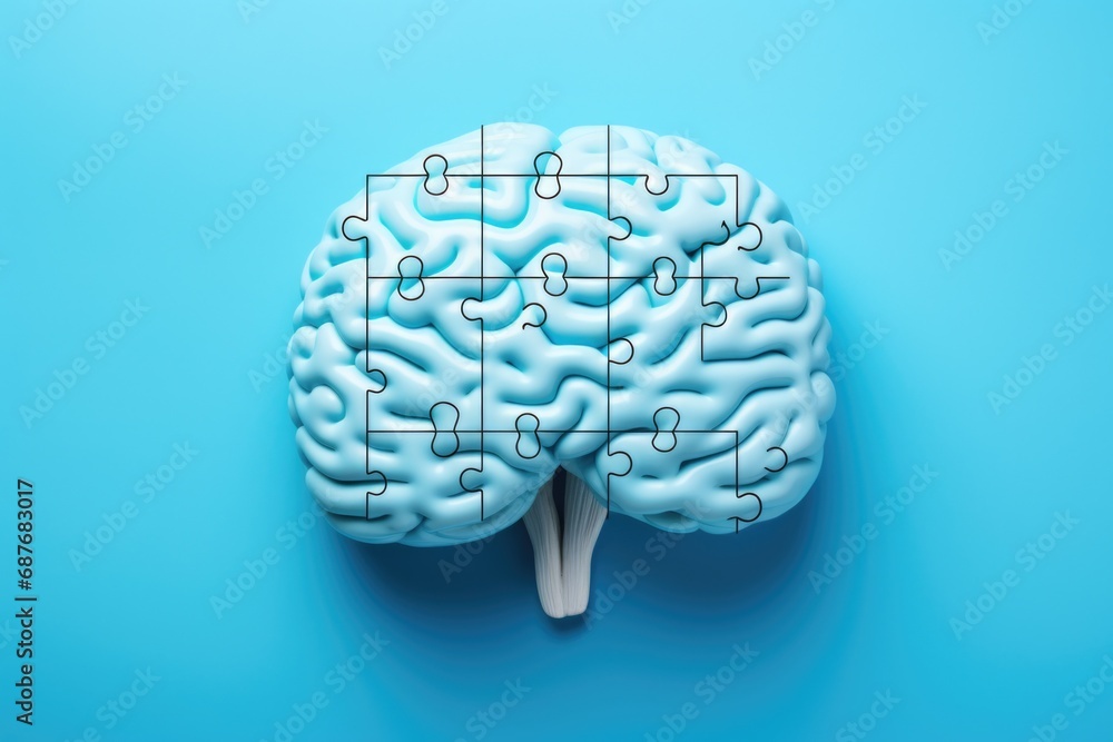 Puzzle brain on a blue background. Versatile image suitable for various applications Puzzle brain on a blue background. Versatile image suitable for various applications