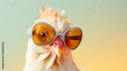 A cool Easter baby chick chicken bird cartoon character in sunglasses or shades. generative ai