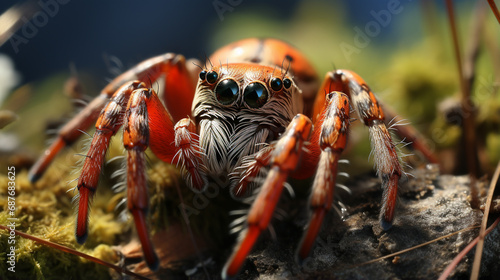 Close up macro shot of a spider sitting in a spiderweb. The Best shot jumping spider. generative ai