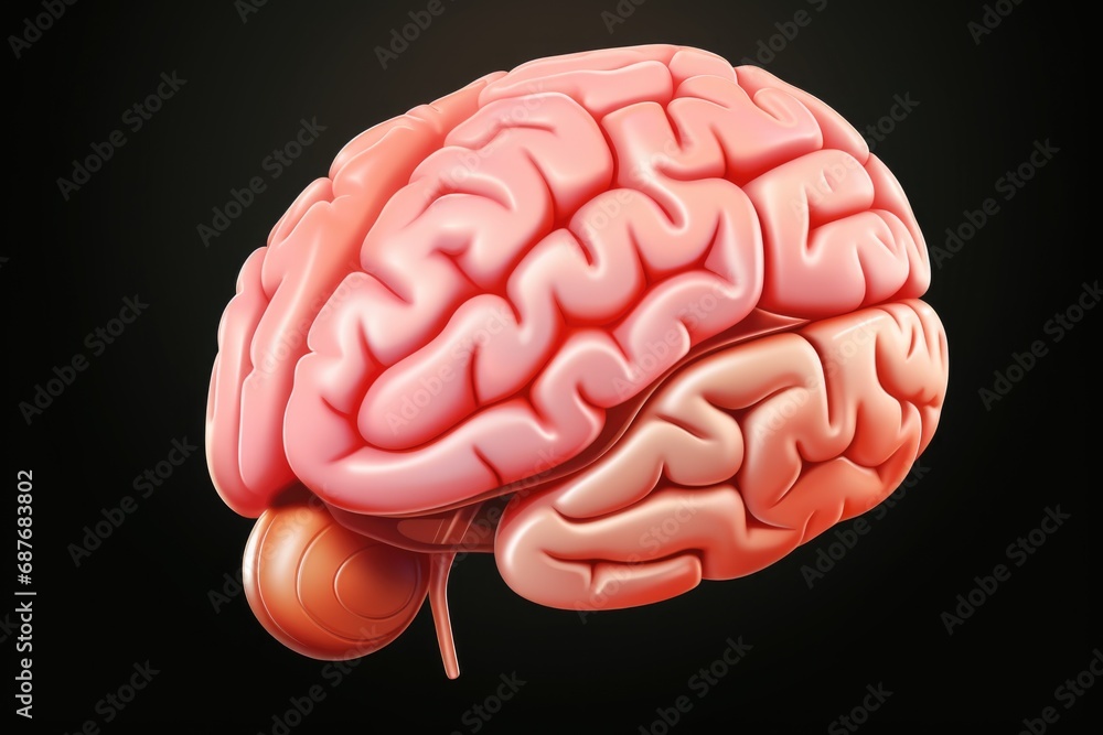 A model of a human brain placed on a black background. Ideal for educational purposes or medical presentations A model of a human brain placed on a black background. Ideal for educational purposes or medical presentations