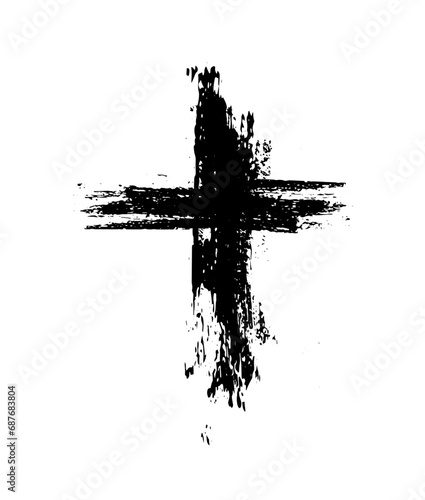 Hand drawn christian cross signs. Brush painted black icons. hand drawing. Not AI. Vector illustration