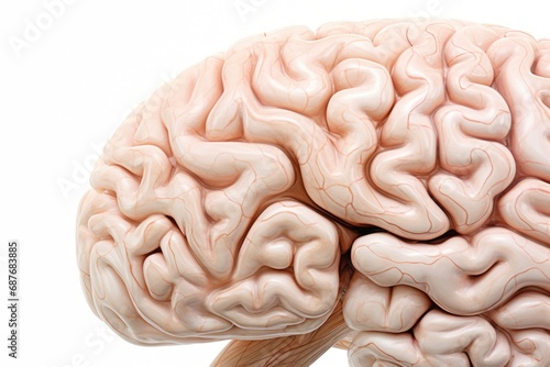 A model of a human brain on a white background. Suitable for educational materials and medical presentations