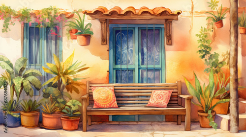 Southwestern siesta tuscan style outdoor home scene photo