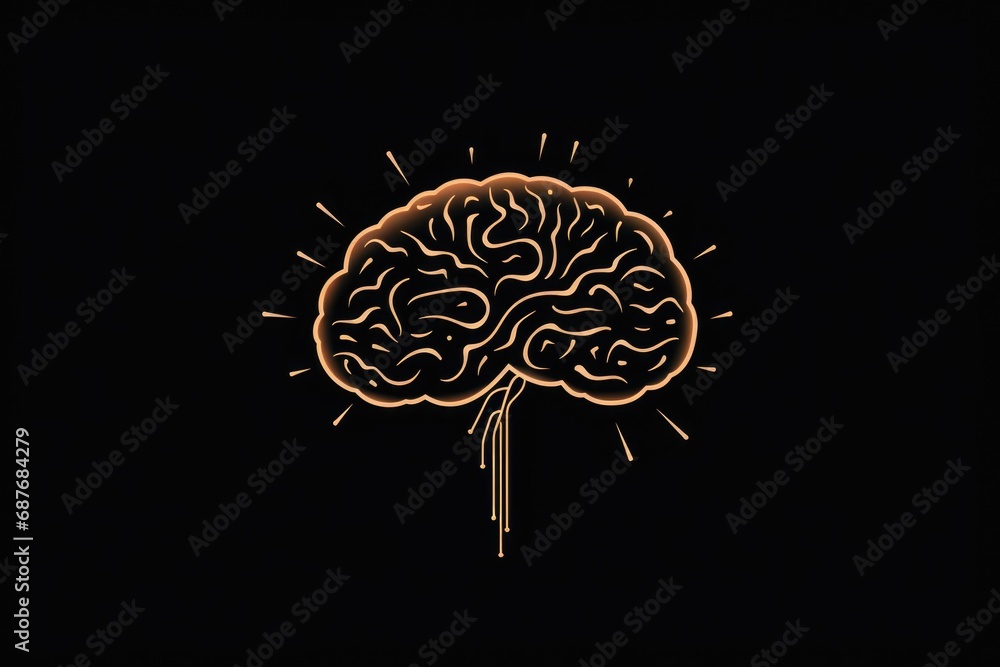 A golden brain on a black background. Can be used to represent intelligence, creativity, or the power of the mind A golden brain on a black background. Can be used to represent intelligence, creativity, or the power of the mind