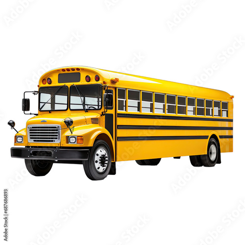Classic Yellow School Bus. Isolated on a Transparent Background. Cutout PNG.