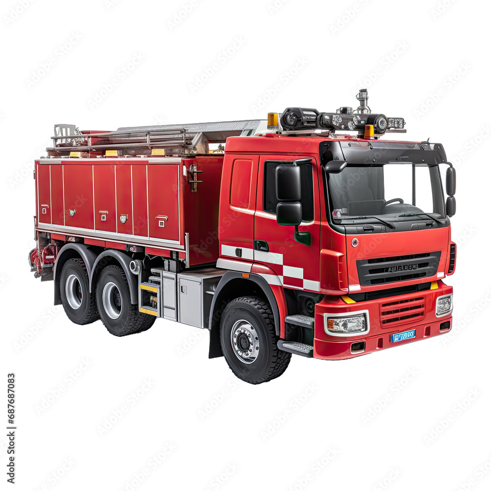 Fototapeta premium A Fire Engine Truck Isolated Representing Emergency Response and Bravery. Isolated on a Transparent Background. Cutout PNG.