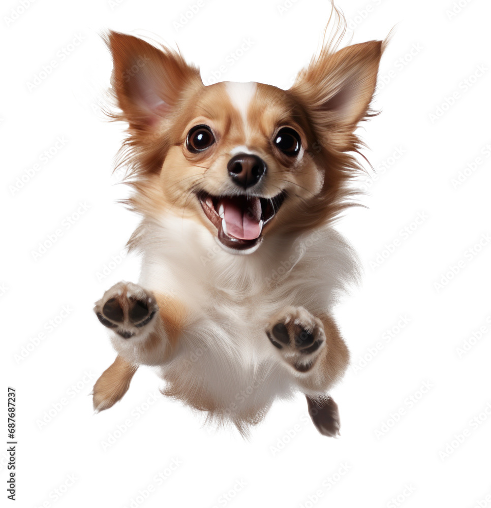 a small dog jumping around isolated