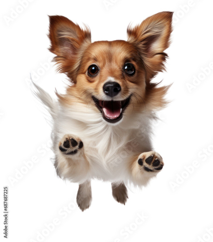 a small dog jumping around isolated