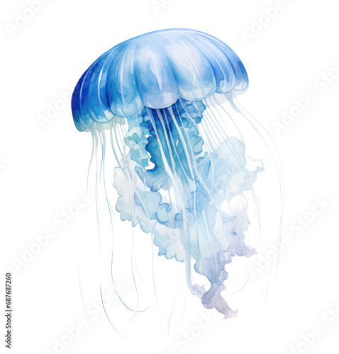 a blue and white jellyfish isolated
