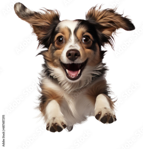 a small dog jumping around isolated