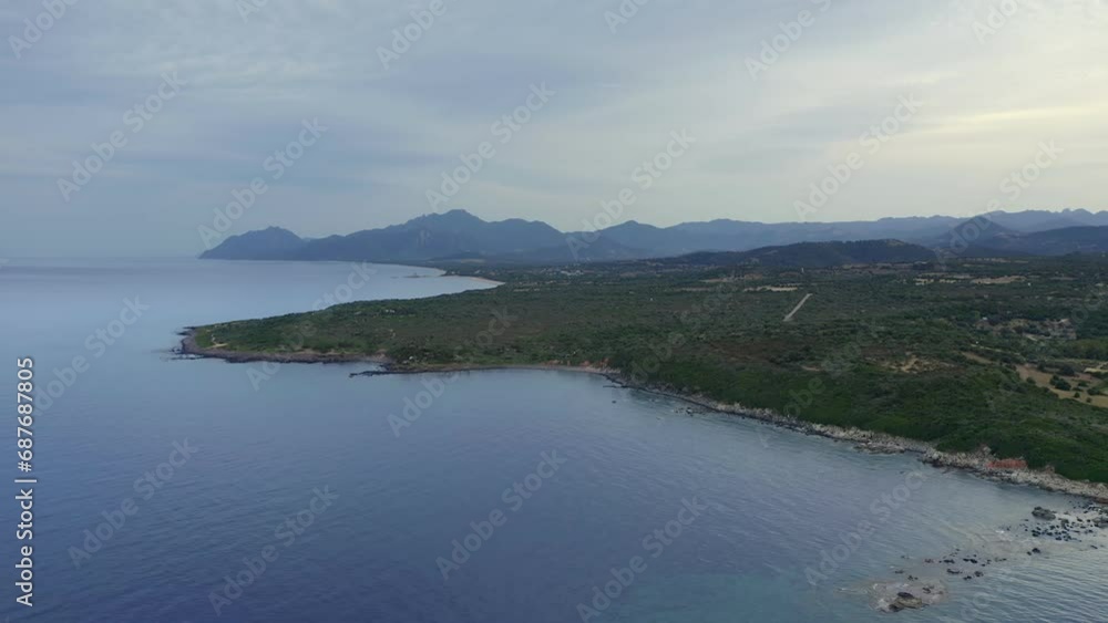 Coastline of Sardinia with beaches and turquoise water in Cea, Italy Coastline of Sardinia with beaches and turquoise water in Cea, Italy