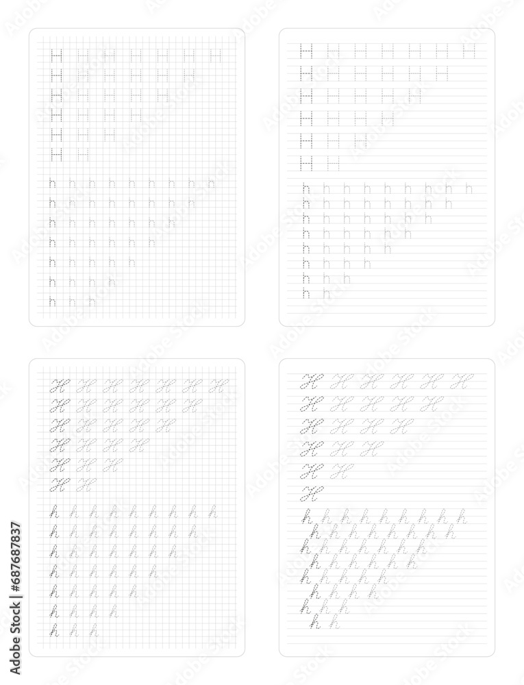 Letter H. Uppercase lowercase trace english alphabet design for ...