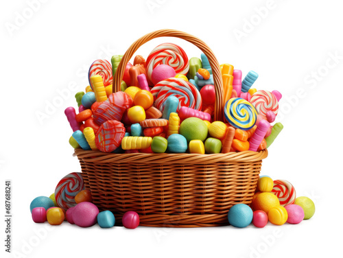 Obraz na płótnie gift basket with bright, multicolor sweets lollipops and candies, isolated w salonie