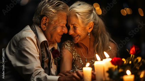 A happy senior couple enjoying their time together outdoors in a park during the summer, radiating warmth and affection