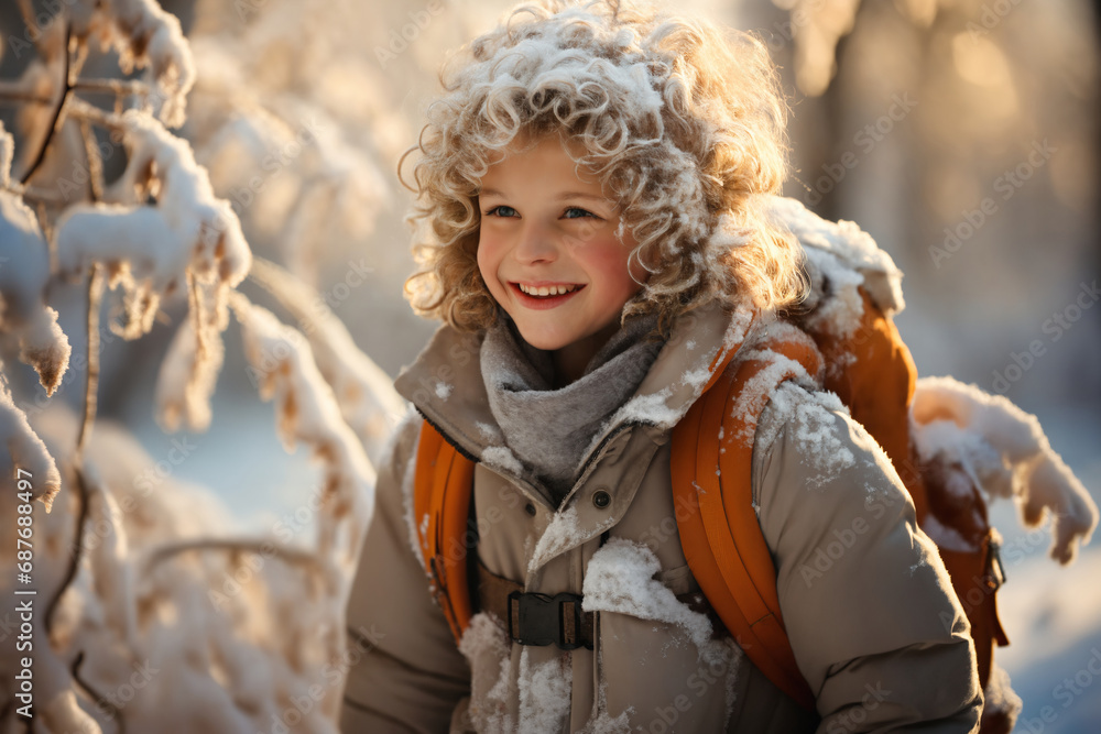portrait of a child enjoying snow and winter