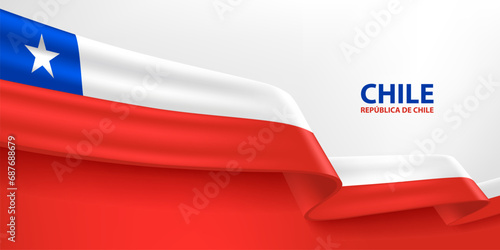 Chile 3D ribbon flag. Bent waving 3D flag in colors of the Chile national flag. National flag background design.
