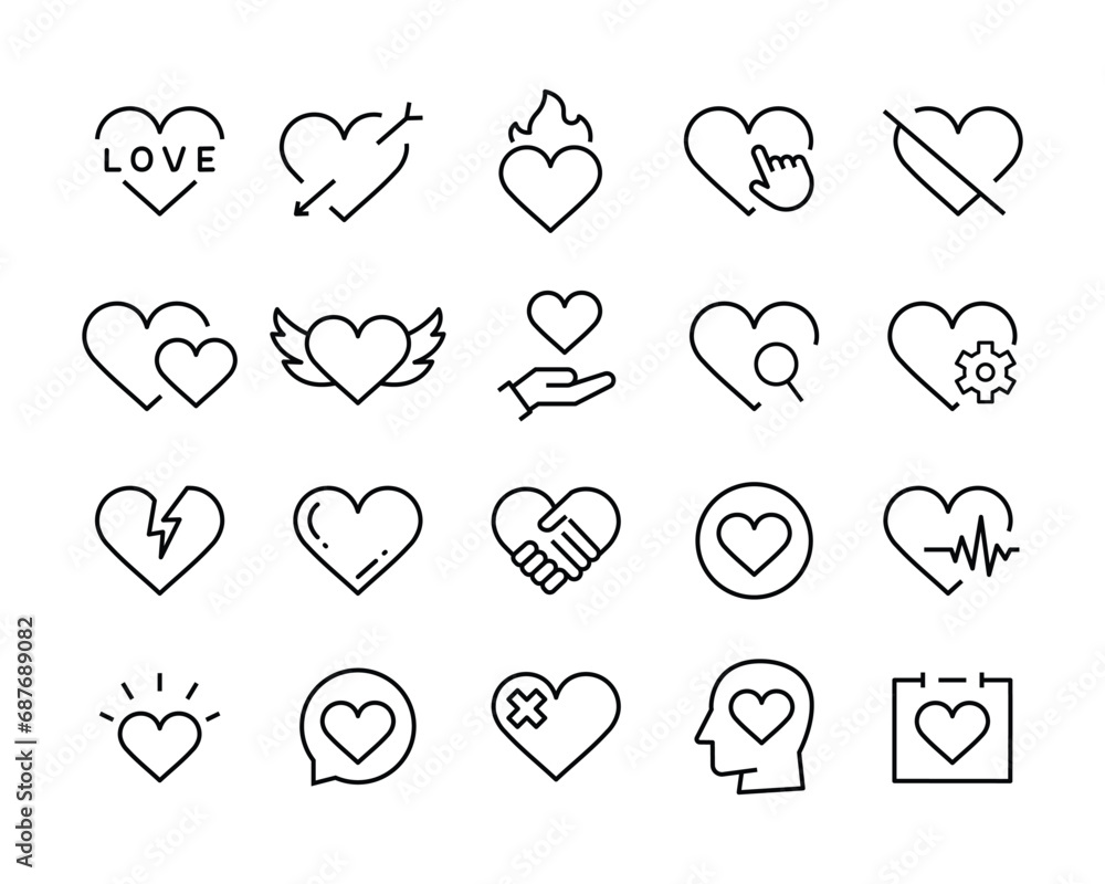 heart icon set. Friendship care love line icons. Interaction, Mutual ...