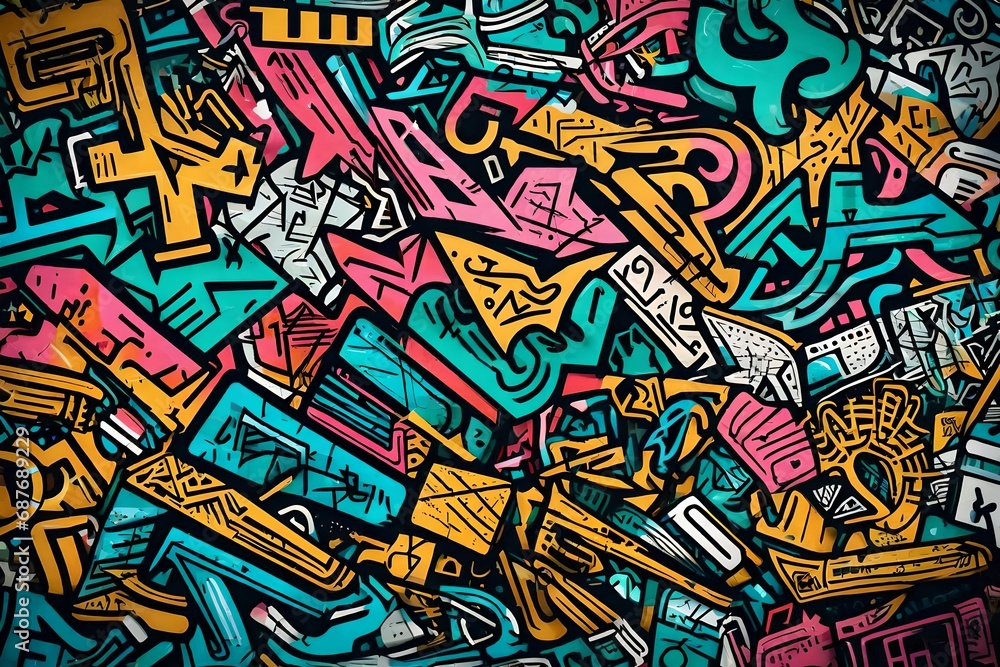 abstract graffiti  with crazy doodle Raster background