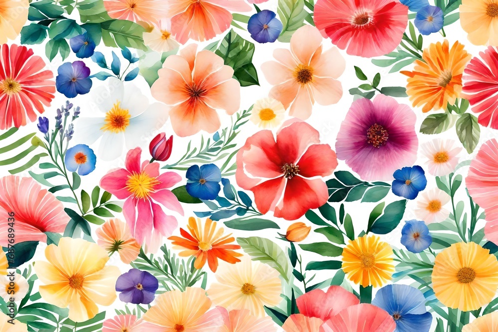 seamless pattern with flowers, water color 
