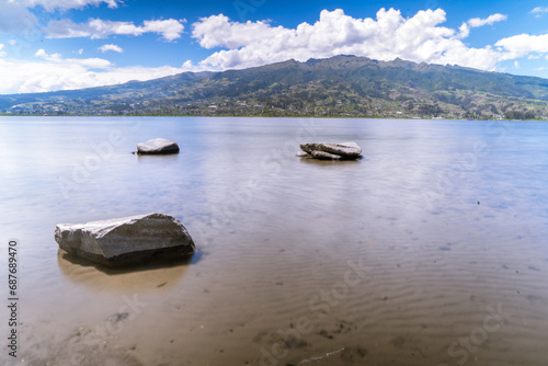 Beautiful lagoon near a city, Ecuador's Lake San Pablo