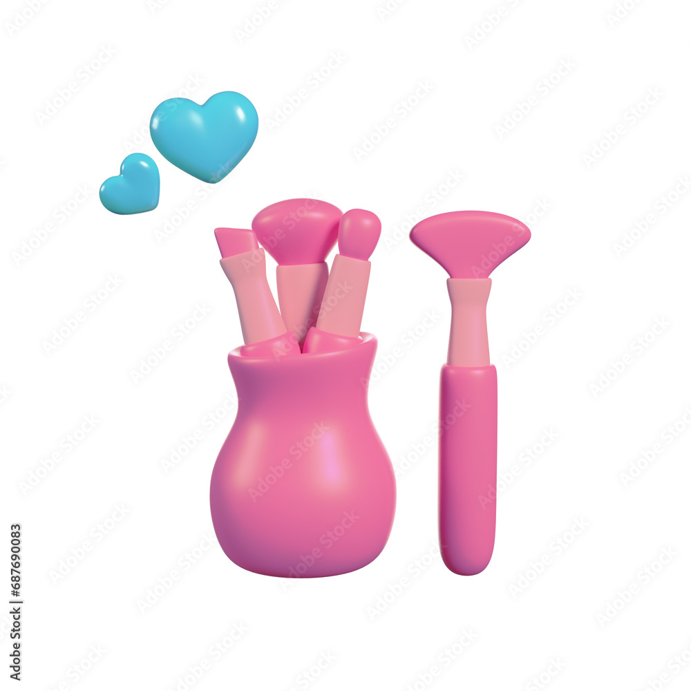 Make up Pink Brushes 3D render illustration Make up Pink Brushes 3D render illustration