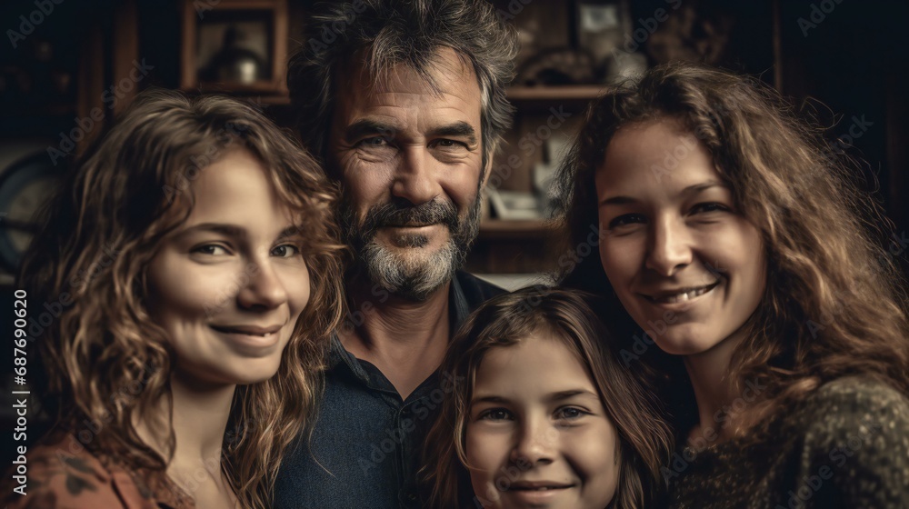 Happy Family Smiling Together in a Portrait Happy Family Smiling Together in a Portrait