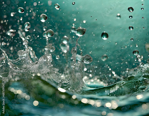 Water drop splash freeze frame in clear water