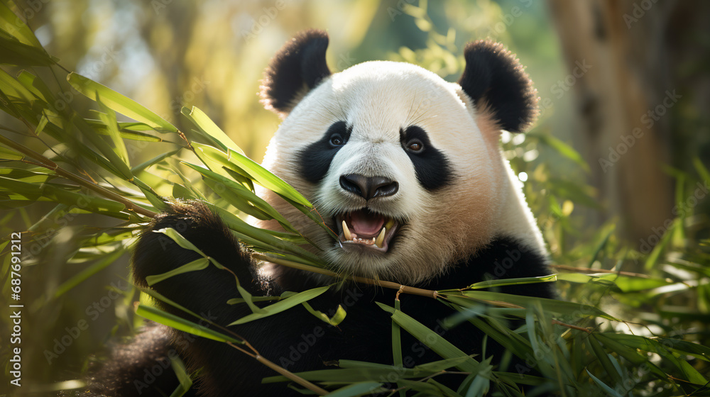 A panda chewing on bamboo. ai generative A panda chewing on bamboo. ai generative