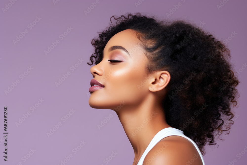 A close up of a woman 's face with her eyes closed A close up of a woman 's face with her eyes closed