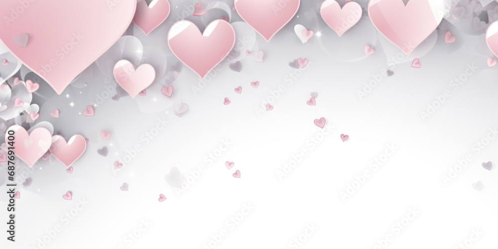 Illustration, frame with hearts in light pink and light grey