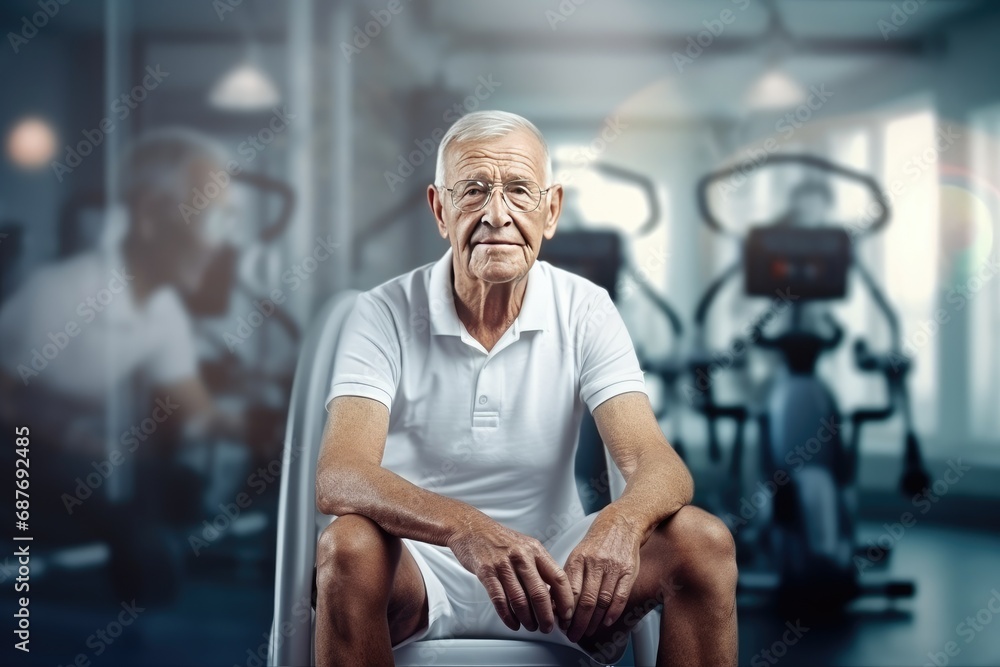 Obraz premium Handsome healthy grandpa in the gym