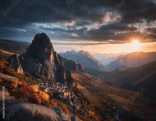 Beautiful cinematic mountain landscape with black marble and granite © NeuroSky