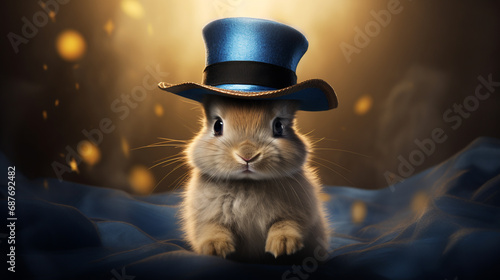 cute bunny in a magician's hat. ai generative