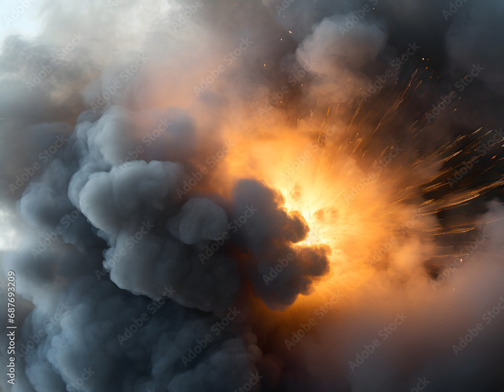 Explosion and dark billowing smoke