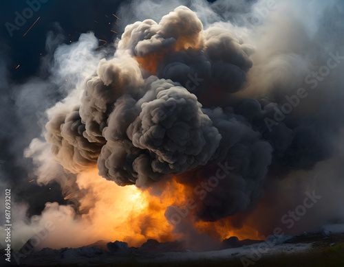 Explosion and dark billowing smoke