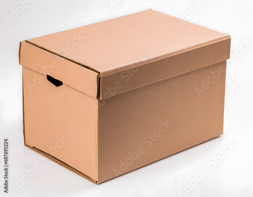 Studio shot of cardboard box with handles © Tim Bird