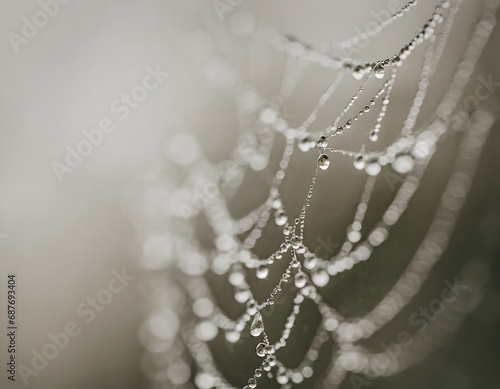 Closeup of dew covered spider web