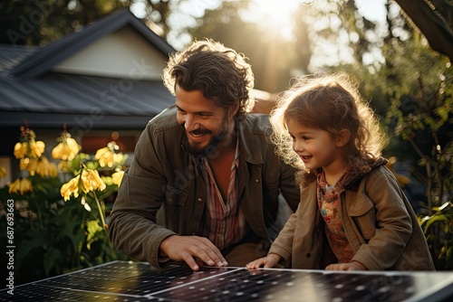 Family with solar panel photo