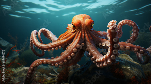 selective image of Common octopus, Wildlife animal. generative ai