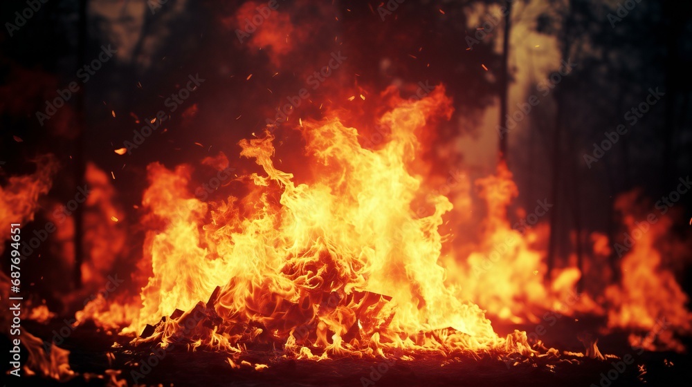 An intense image of a forest fire, depicting the destructive force of nature An intense image of a forest fire, depicting the destructive force of nature