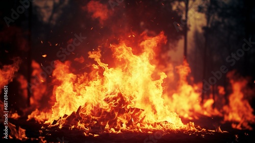 An intense image of a forest fire, depicting the destructive force of nature