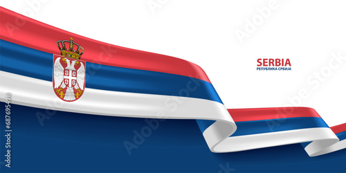 Serbia 3D ribbon flag. Bent waving 3D flag in colors of the Serbia national flag. National flag background design. photo