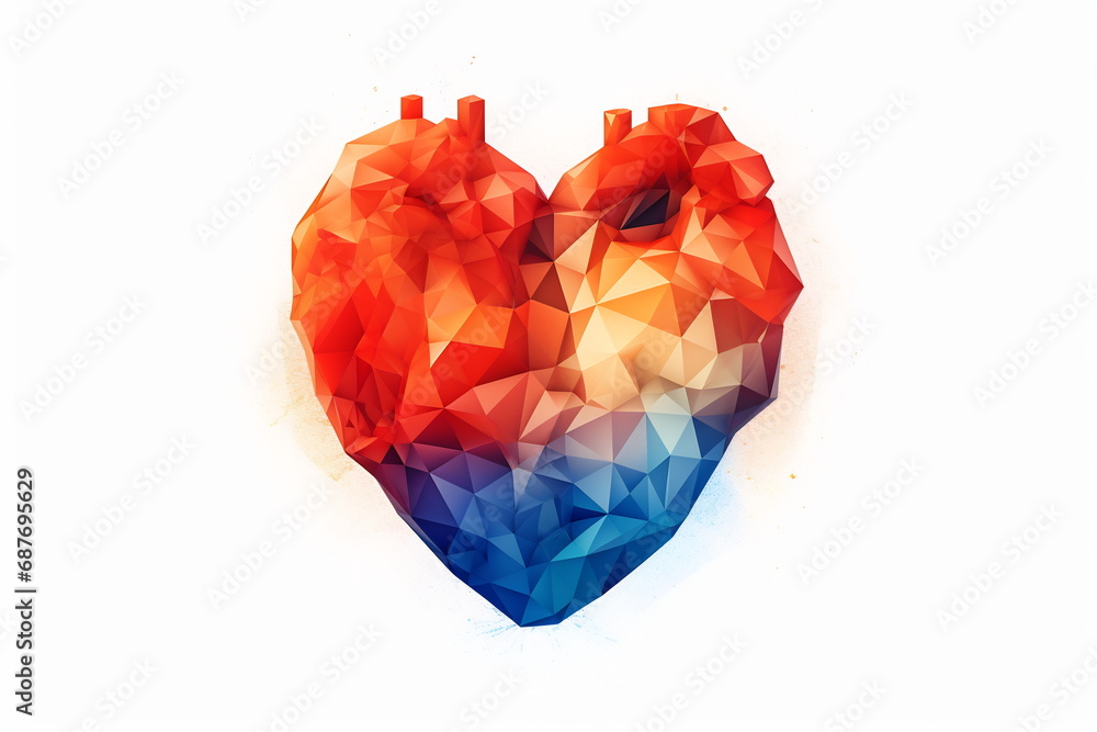 Polygonal art of human heart design over light background. Abstract anatomy organ