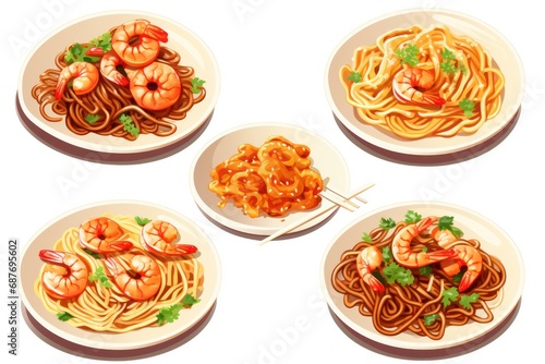 Shrimp noodles icon on white background 
