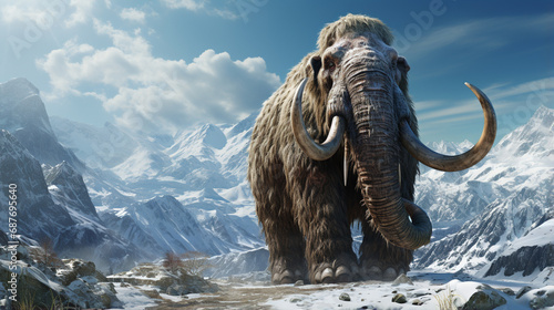 woolly mammoth, prehistoric animal in frozen ice age landscape. generative ai photo