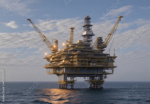 Oil production platform on the water