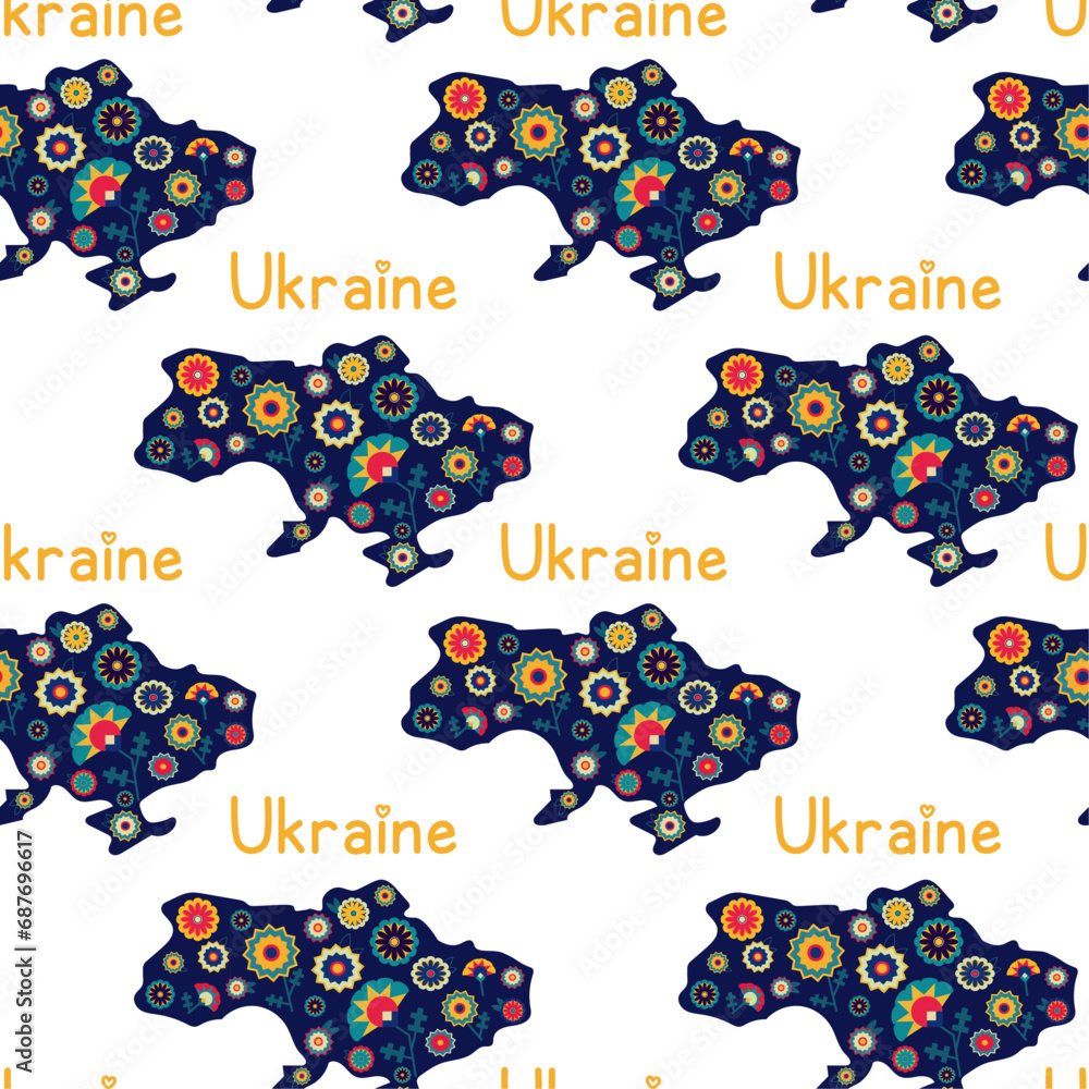 Naklejka premium Vector Illustration Ukraine pattern, map, flowers