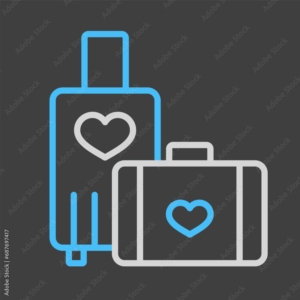 Suitcase and honeymoon on vacation wedding icon