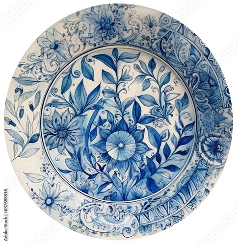 Watercolor illustration of a vintage plate . Ai generated. Transparent background  png.